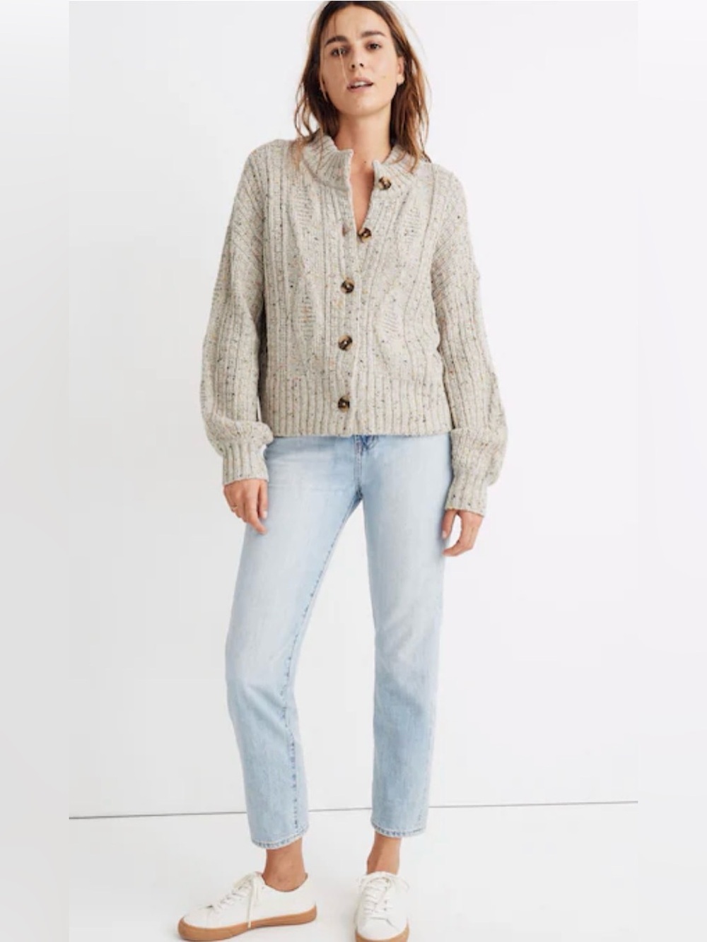 Madewell Maguire Cropped Chunky Cable Knit Cardigan Sweater Medium